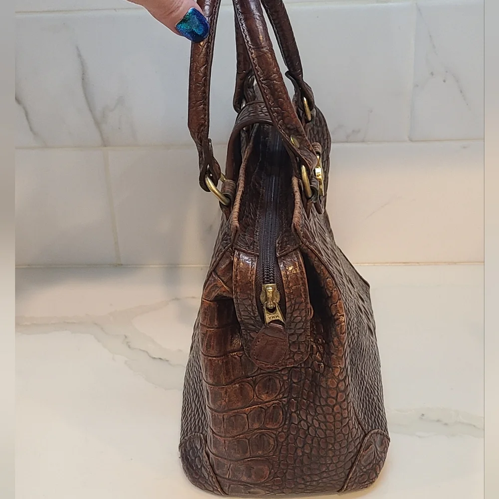 Brahmin Rich Brown Crocodile-Embossed Satchel